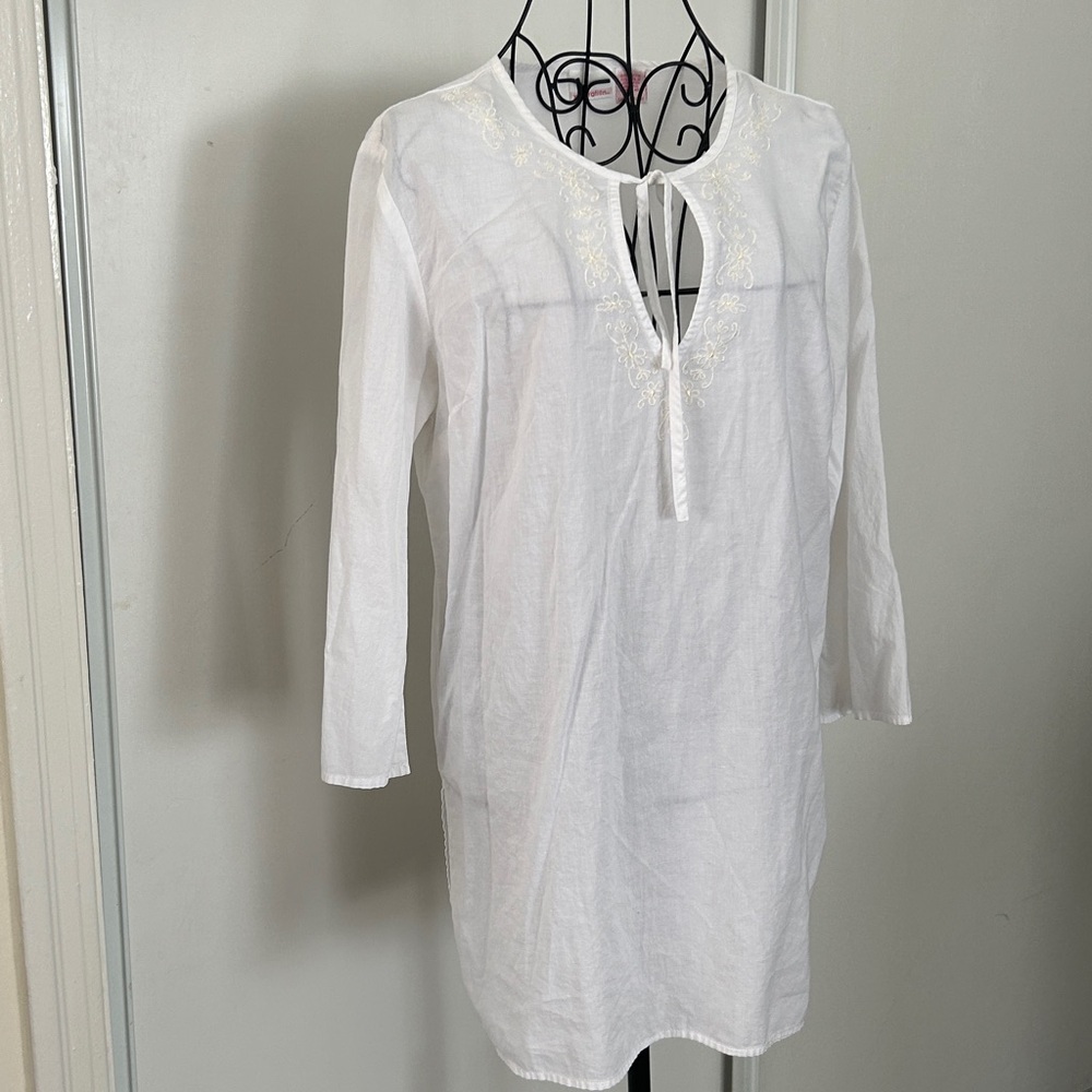 Xhilaration White Cotton Long Top 3/4 Sleeves Size L